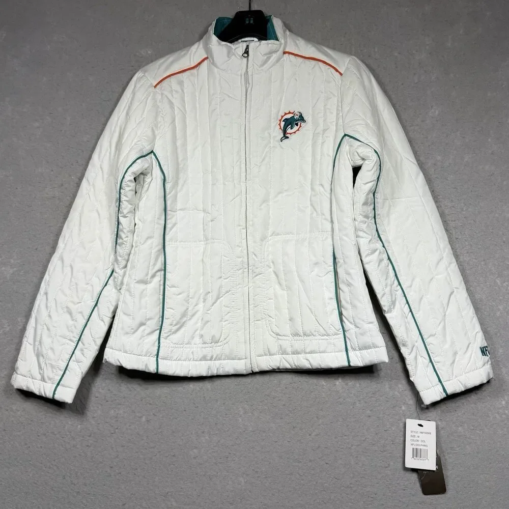 Miami Dolphins NFL Jacket Women’s Size Medium White Long Sleeve Full Zip